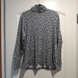 Navy Snowflake Print Turtleneck